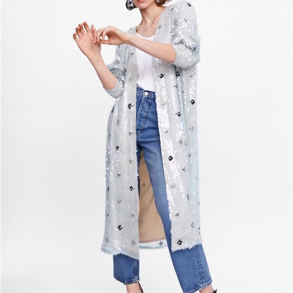 BLOGGERS FAV ZARA LIMITED EDITION SEQUINS BEJEWELED KIMONO JACKET - Picture 12 of 13
